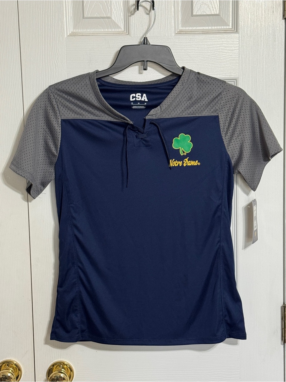 CSA Navy & Gray Notre Dame Athletic Jersey with Clover Patch